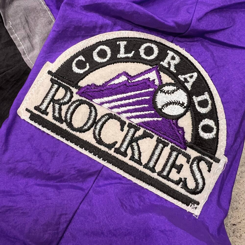 Vintage 90s Colorado Rockies Felco Lined Hooded Windbreaker Jacket Baseball MLB - Picture 4 of 9